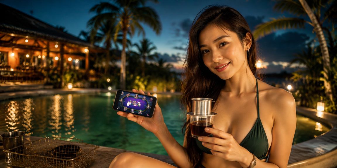 Nhóm bạn tại Buôn Ma Thuột thư giãn bên cà phê và tham gia trò chơi bài trực tuyến qua điện thoại