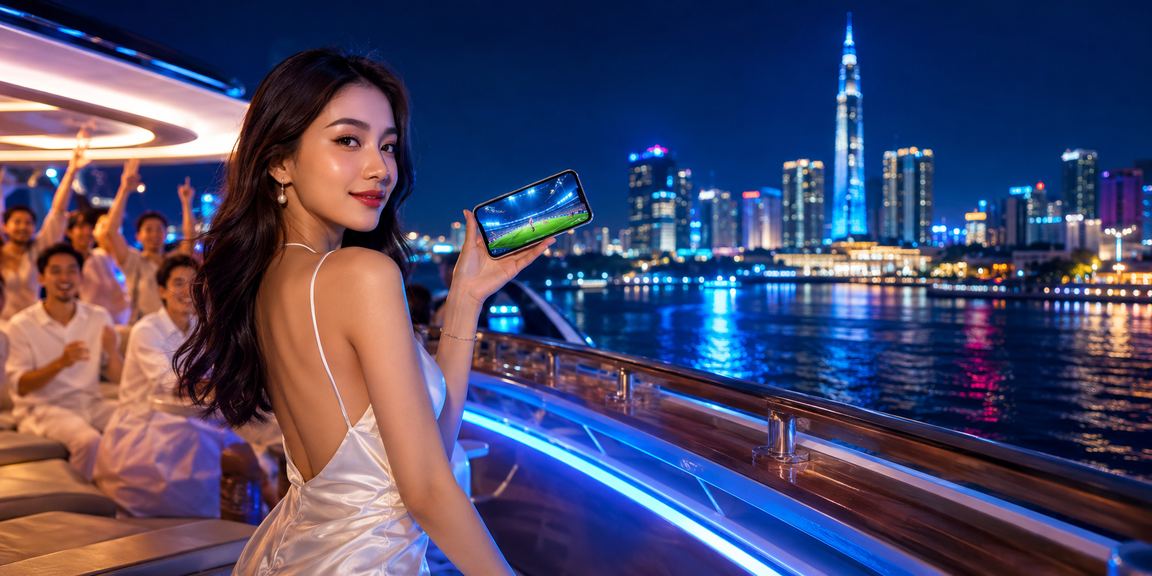 Không khí esports sôi động về đêm tại TP.HCM, màn hình hiển thị trận đấu VALORANT và kết quả cá cược trực tuyến